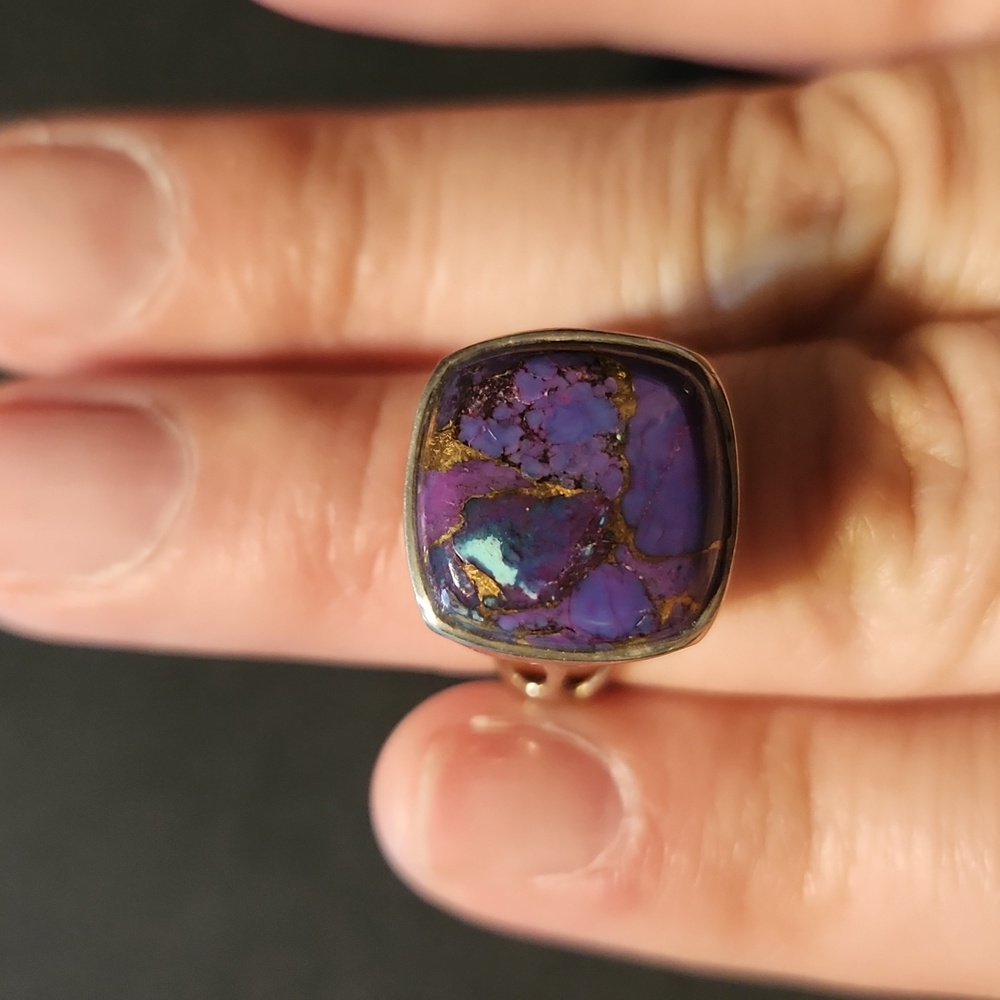 *SOLD* NEW Genuine Sterling Silver & Copper Purple Turquoise Statement Ring - Picture 1 of 3